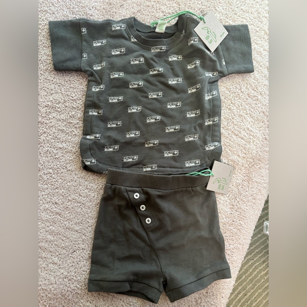 kate quinn Olive Green Printed Top and Shorts Set
